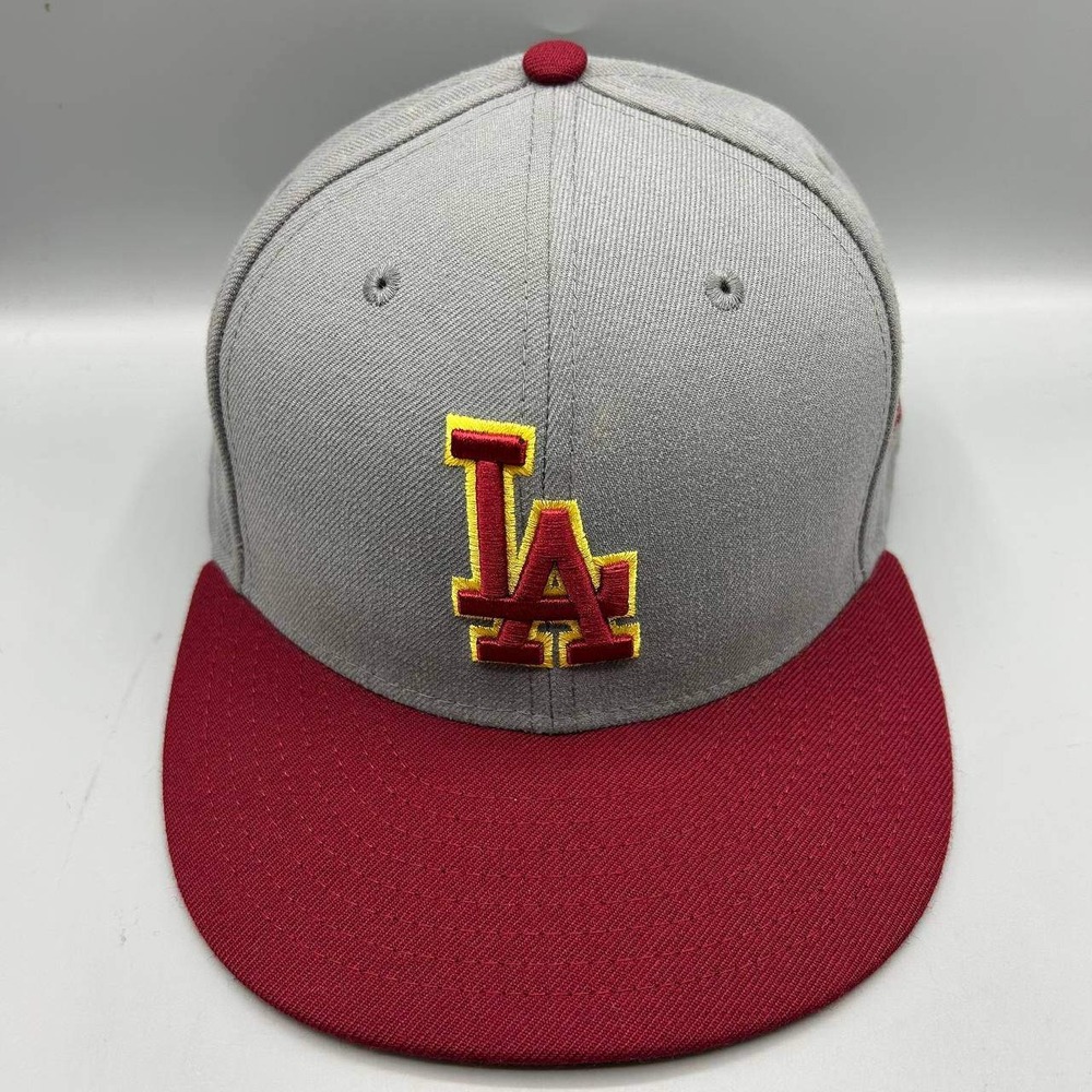 Los Angeles LA Dodgers MLB Hat Men 7 3/8 Gray Red 59Fifty New Era Fitted Cap